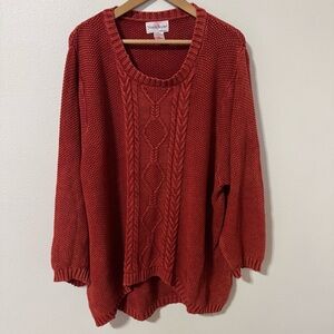 NorthStyle Mineral Dyed Cable Knit Sweater Red High Low Hem Pullover Cotton-3X